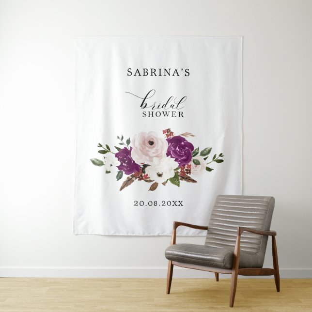 Geometric Purple Blush Pink Florl Bridal Shower  Tapestry (In Situ)