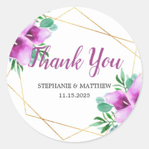 Geometric Purple Calla Lily Thank You Wedding Classic Round Sticker