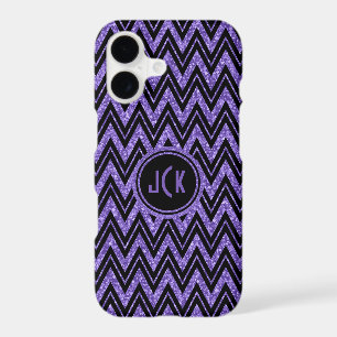 Geometric Purple Glitter & Black Zigzag Chevron