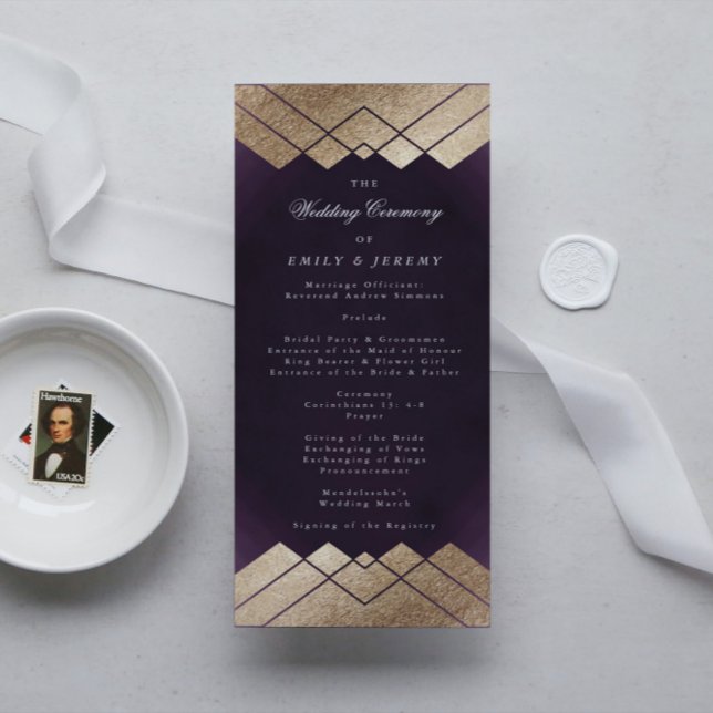 Geometric Purple Gold Gatsby Wedding Programme (Creator Uploaded)
