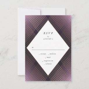 Geometric Purple Gold Gatsby Wedding RSVP Card