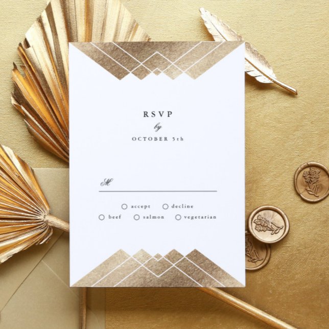 Geometric Purple Gold Gatsby Wedding RSVP Card (Creator Uploaded)