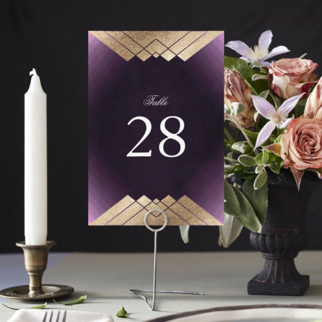 Geometric Purple Gold Gatsby Wedding Table Number (Creator Uploaded)