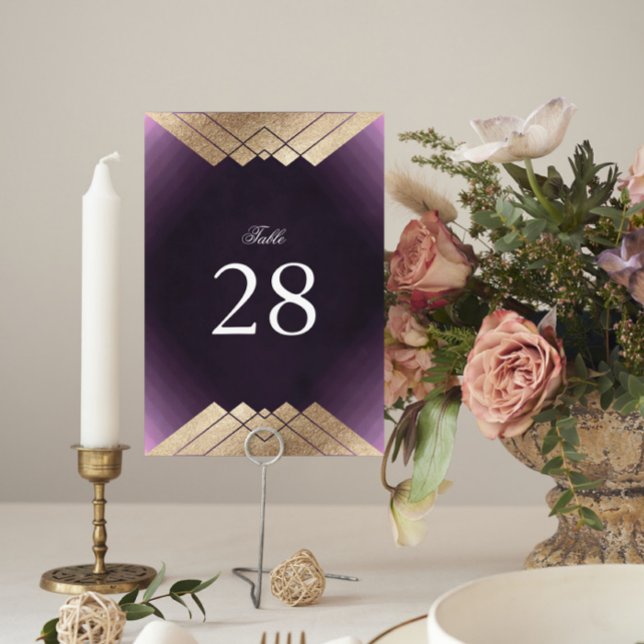 Geometric Purple Gold Gatsby Wedding Table Number (Creator Uploaded)