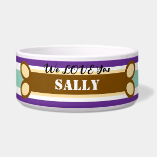 Geometric Purple Green Stripes Dog Bone Name