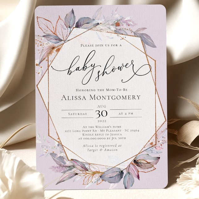 Geometric Purple Lavender Baby Shower Invitation (Creator Uploaded)