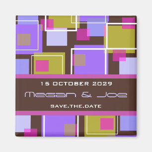 Geometric Purple Retro Cubes Save Date Date Magnet