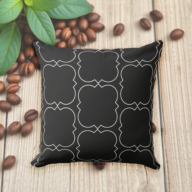 Geometric Quatrefoil Pattern Black And White Cushion (Creator Uploaded)