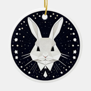 Geometric Rabbit Art with Starry Background Ceramic Tree Decoration