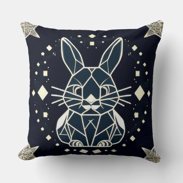 Geometric Rabbit Design With Decorative Stars Cushion (Front)