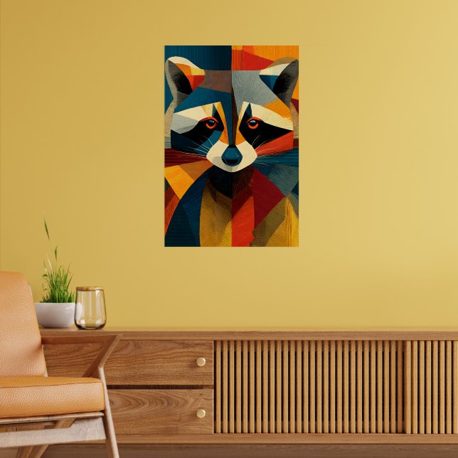 Geometric Racoon Portrait Poster (Living Room 2)