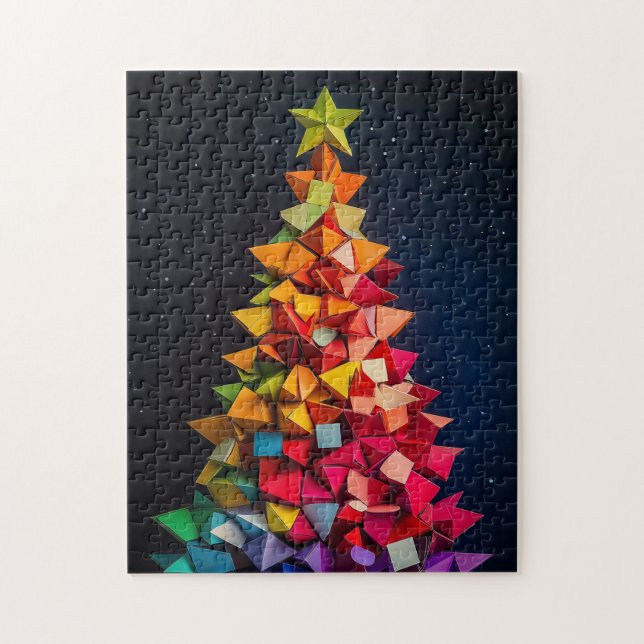 Geometric rainbow Christmas tree Jigsaw Puzzle (Vertical)