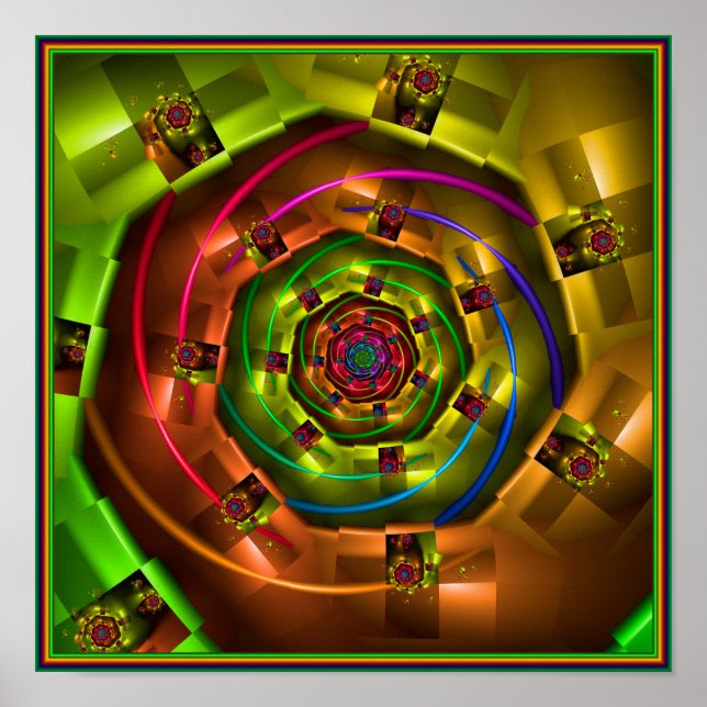 Geometric Rainbow Fractal Poster (Front)