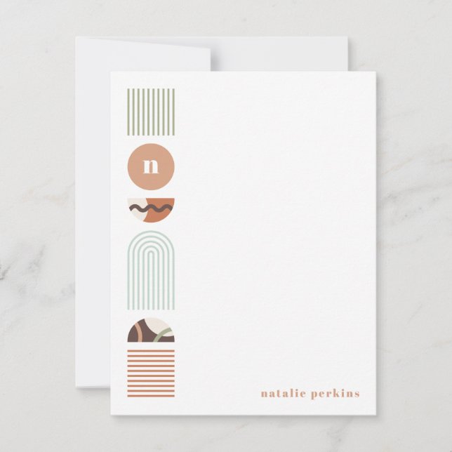 Geometric Rainbow Monogram Stationery - Brown (Front)
