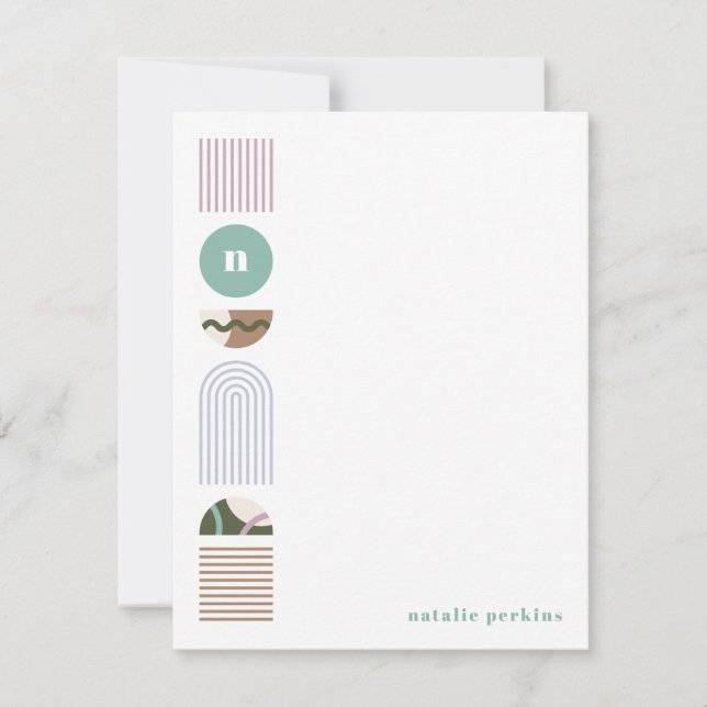 Geometric Rainbow Monogram Stationery - Green (Front)
