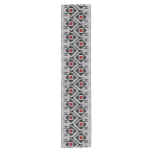Geometric Red and Black Folk Romanian Motif Short Table Runner