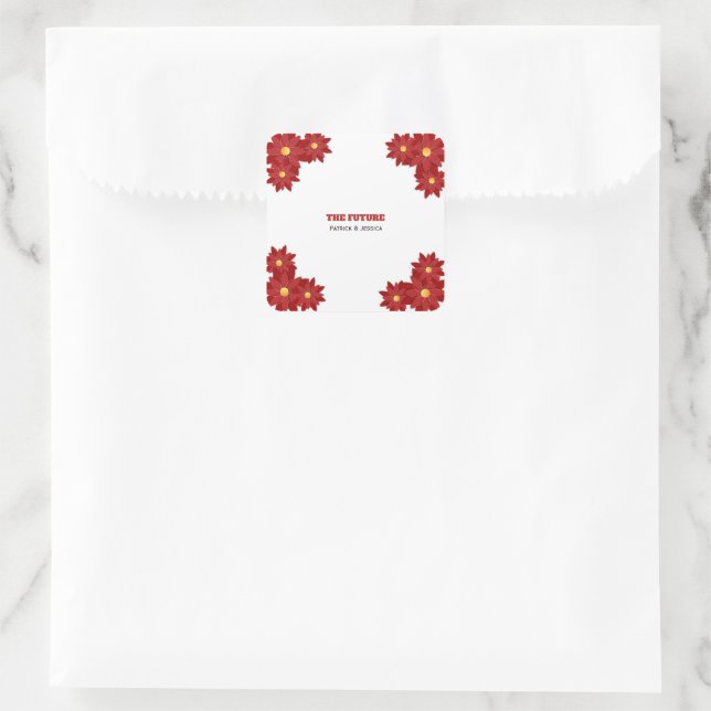Geometric Red and Gold Floral  Square Sticker (Bag)