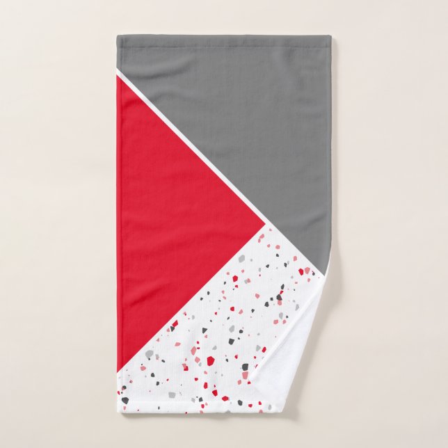 Geometric Red and Grey Terrazzo Hand Towel (Hand Towel)