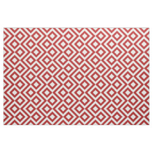 Geometric Red and White Meander Pattern Fabric