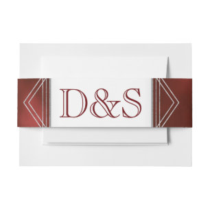 Geometric Red Art Deco   Modern Monogram Wedding Invitation Belly Band