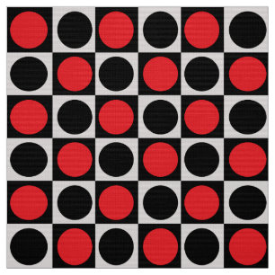 Geometric Red Black Dots  Fabric