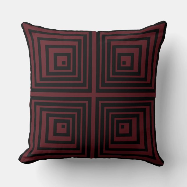 Geometric Red & Black Nested Box Star Pattern Cushion (Front)