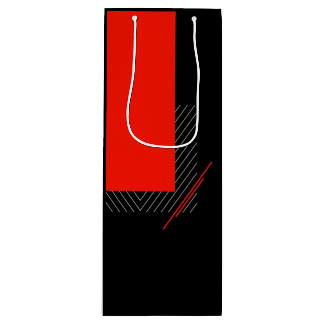 Geometric red, black, white stripe wine gift bag (Front)