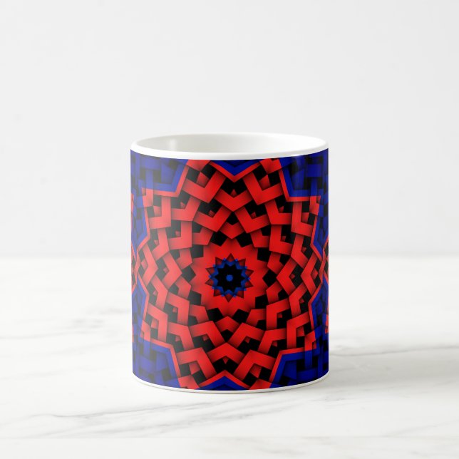Geometric Red Blue Star Circle Pattern Coffee Tea Mug (Center)