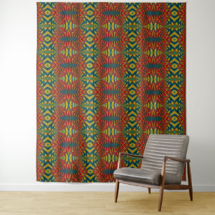  Geometric Red Blue Yellow Vintage Tribal Backdrop Tapestry