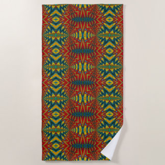 Geometric Red Blue & Yellow Vintage Tribal Ethnic  Beach Towel