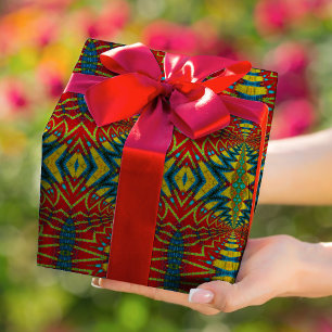 Geometric Red Blue & Yellow Vintage Tribal Ethnic  Wrapping Paper