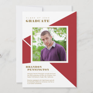 Geometric Red Colour Block Triangles Graduation Announcement