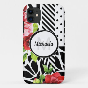 Geometric Red Floral Monogram Case-Mate iPhone Case