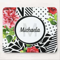 Geometric Red Floral Monogram