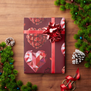 Geometric Red Hearts Wrapping Paper