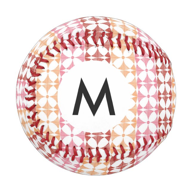 Geometric red ikat stripes pattern baseball (Front Left)