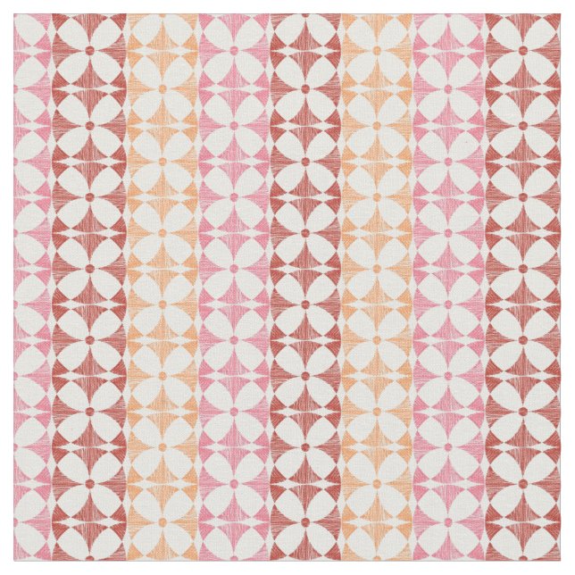 Geometric red ikat stripes pattern fabric (Close Up)