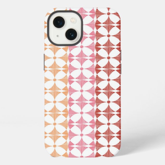Geometric red ikat stripes pattern iPhone case (Back)