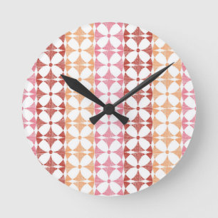 Geometric red ikat stripes pattern round clock