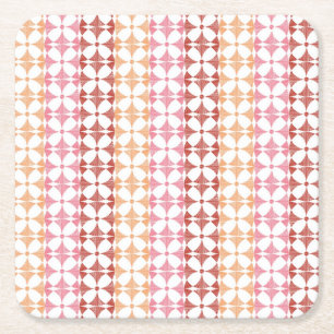 Geometric red ikat stripes pattern square paper coaster