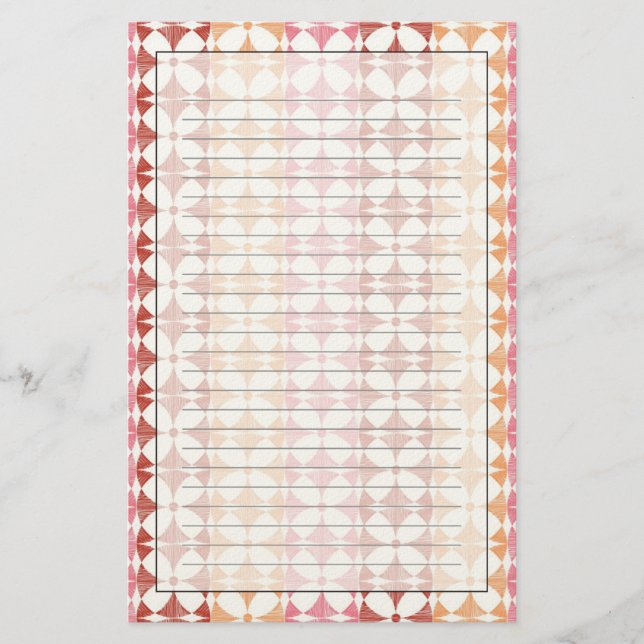 Geometric red ikat stripes pattern stationery (Front)