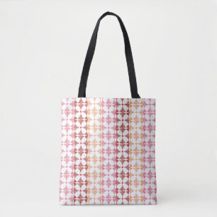 Geometric red ikat stripes pattern tote bag