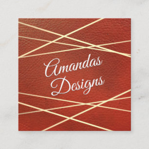 Geometric Red Leather Background Square Business Card