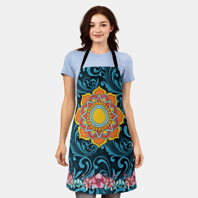 Geometric Red Mandala Flower-54567 Apron (Worn)