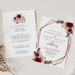 Geometric Red Pink Floral Front & Back Wedding  Invitation<br><div class="desc">This geometric red pink floral front and back wedding invitation is perfect for an elegant wedding. The design features burgundy,  pink blush flowers with green leaves,  inspiring artistic beauty.

Save paper by including more details on the back of the invitation instead of on a separate enclosure card.</div>