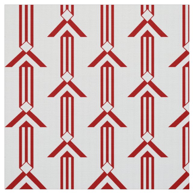 Geometric Red Stripes and Chevrons on White Fabric (Swatch)