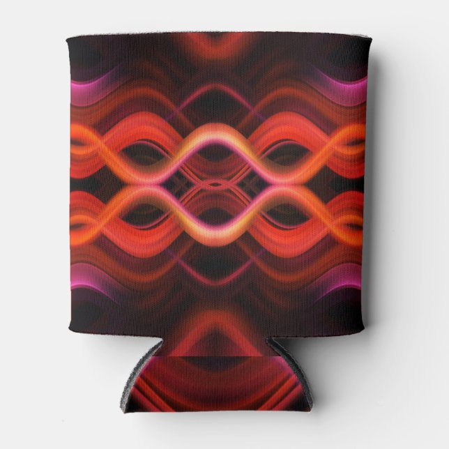 Geometric red wavy lines design. can cooler (Front)