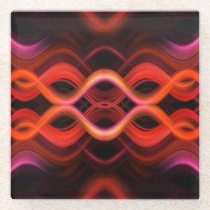 Geometric red wavy lines design. glass coaster