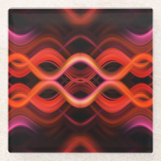 Geometric red wavy lines design. glass coaster