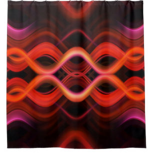 Geometric red wavy lines design. shower curtain